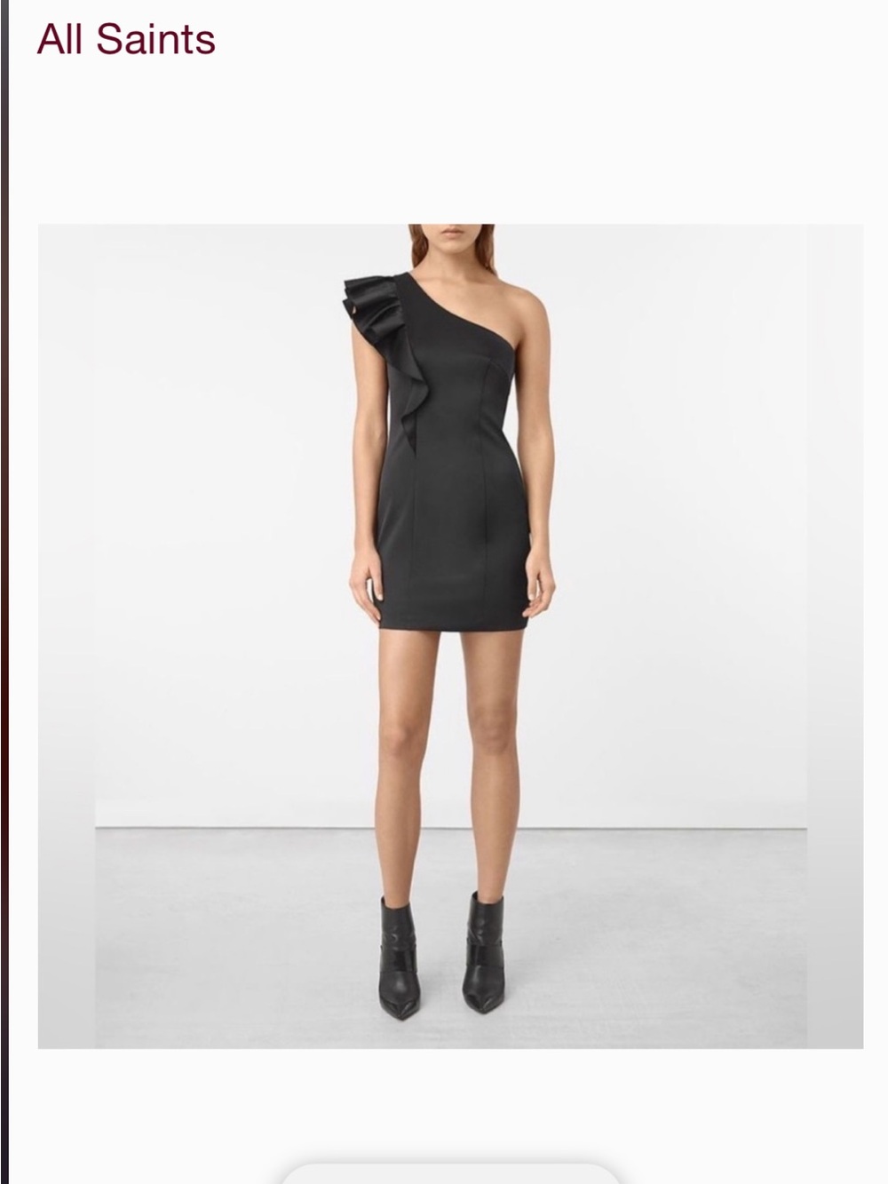 All Saints Black One-Shoulder Ruffle Mini Dress